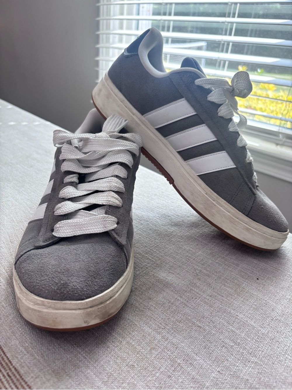adidas Gray Suede Low-Top Sneakers with White Stripes